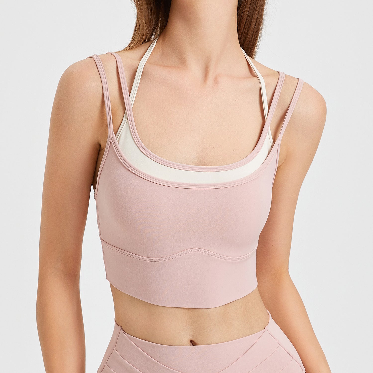 Ropa interior de yoga con almohadilla para el pecho de una pieza para mujer, sujetador deportivo de secado rápido de dos piezas con colores contrastantes, top de fitness de verano