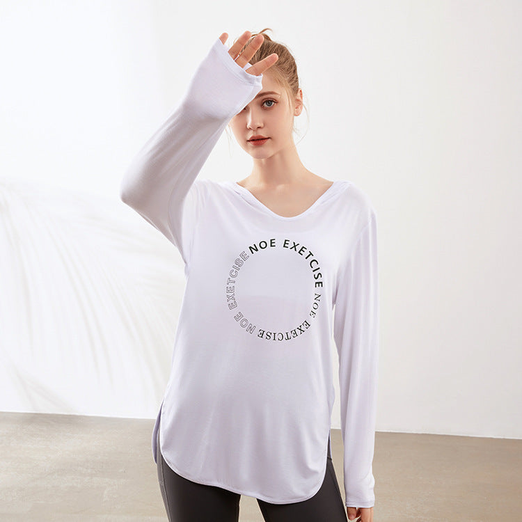 Mono deportivo de manga larga con logotipo estampado, transpirable, para fitness, running y yoga, holgado, para mujer