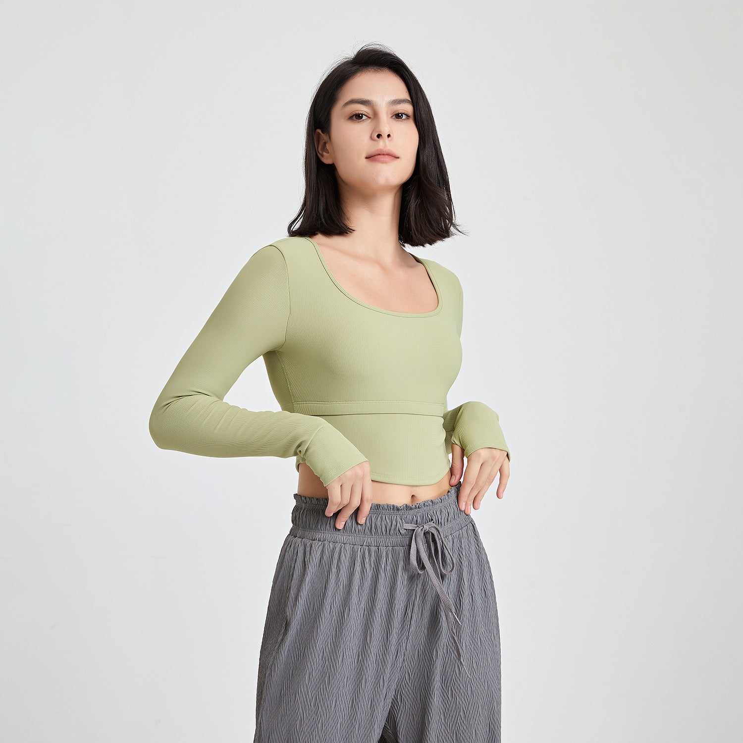 Camiseta de yoga fina de manga larga con almohadilla para el pecho y rib Nude Feel Thin para entrenamiento, ropa exterior para correr, sujetador, ropa interior deportiva