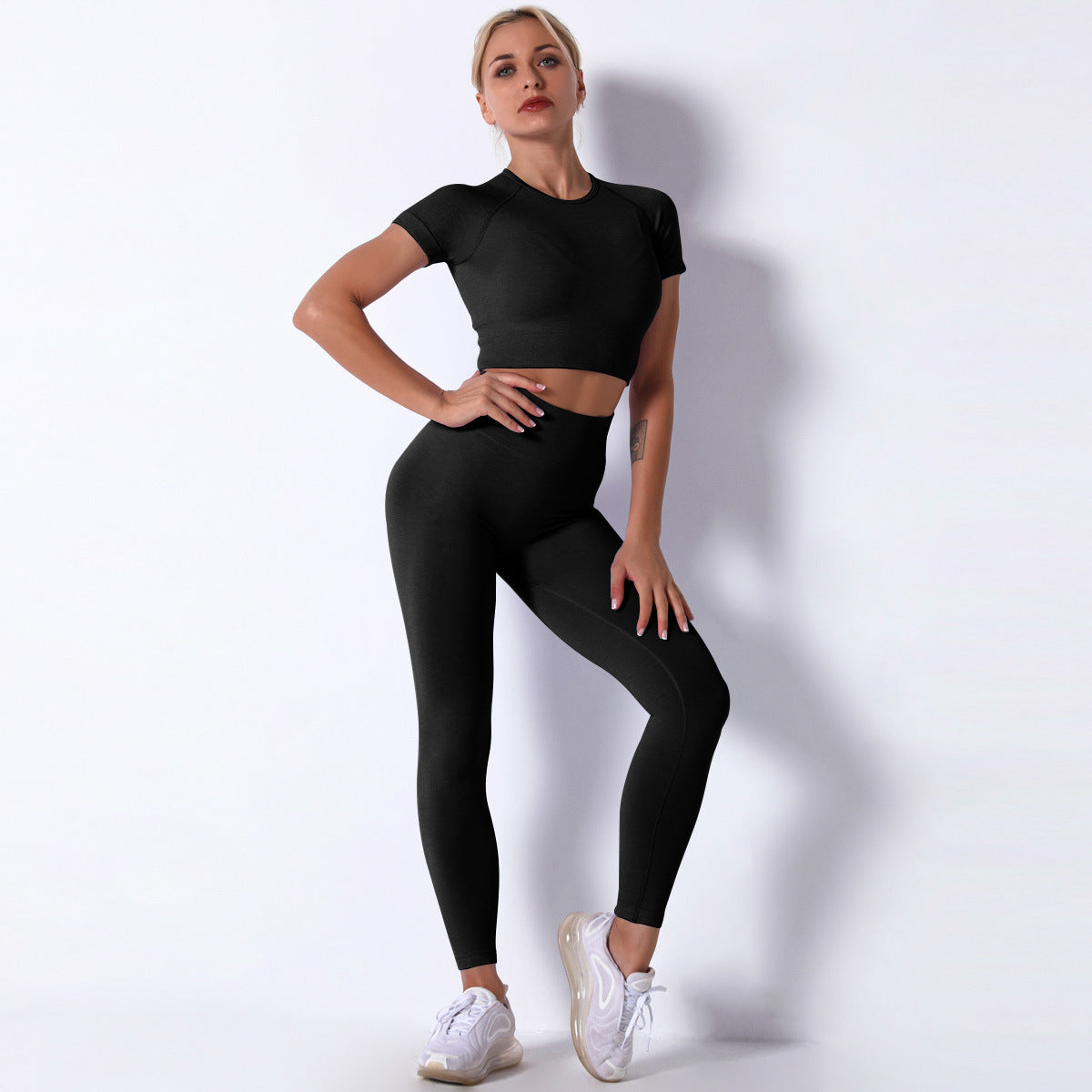 Short Sleeve Trousers Suit-Black