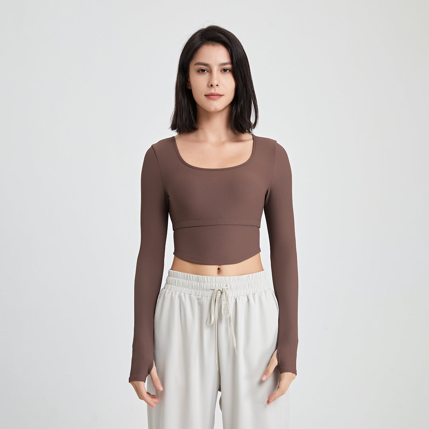 Camiseta de yoga fina de manga larga con almohadilla para el pecho y rib Nude Feel Thin para entrenamiento, ropa exterior para correr, sujetador, ropa interior deportiva