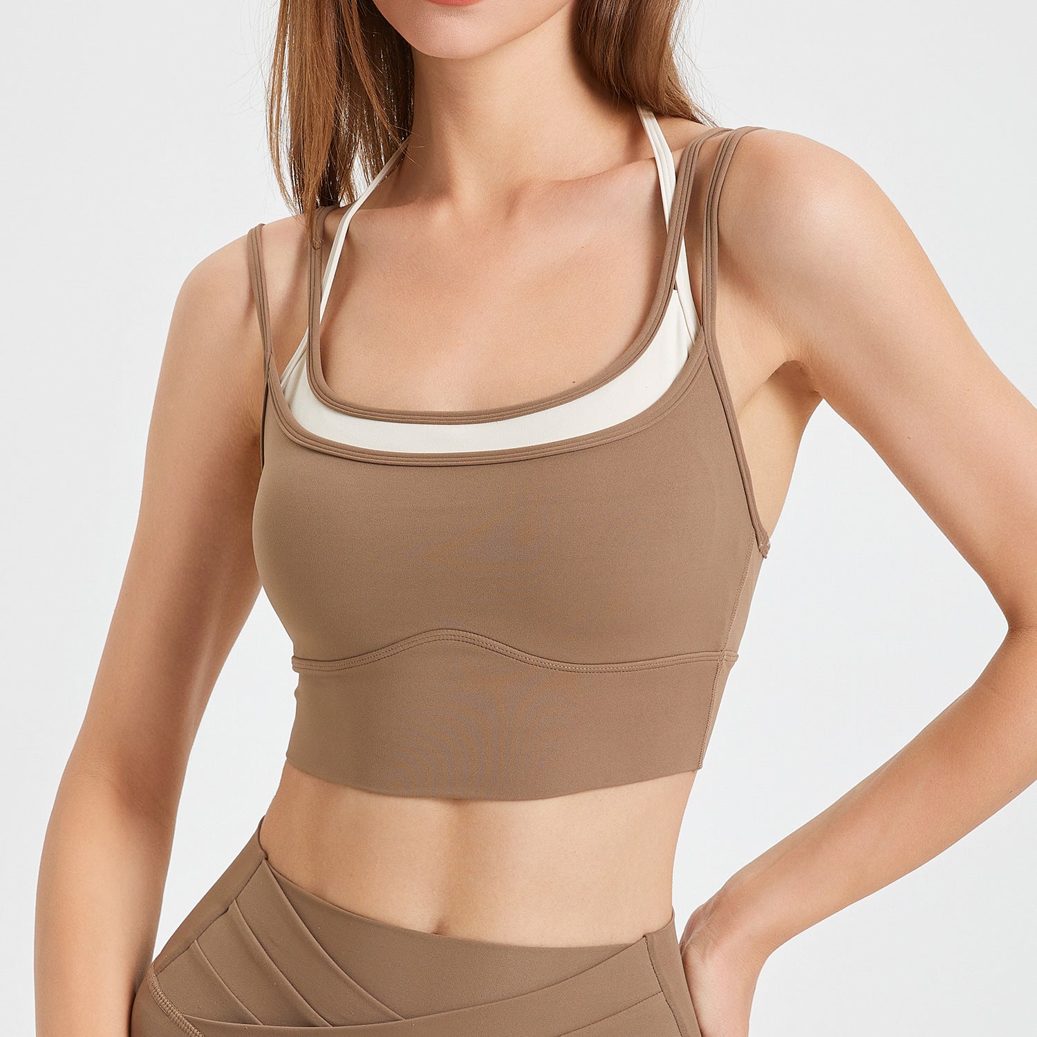 Ropa interior de yoga con almohadilla para el pecho de una pieza para mujer, sujetador deportivo de secado rápido de dos piezas con colores contrastantes, top de fitness de verano