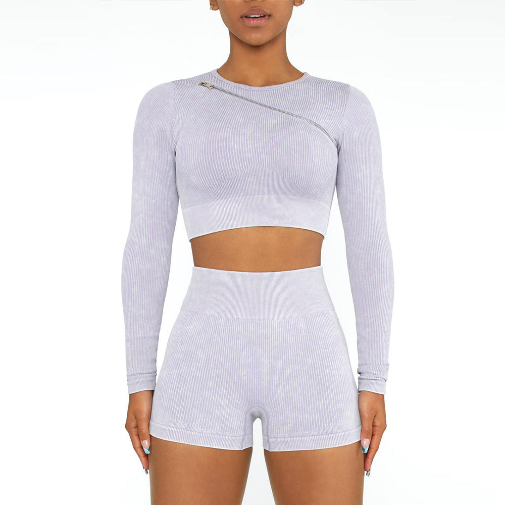 Ropa de yoga sin costuras, traje deportivo, ropa interior con cremallera, chaleco de manga larga, ropa de fitness, top, pantalones de yoga ajustados para mujer