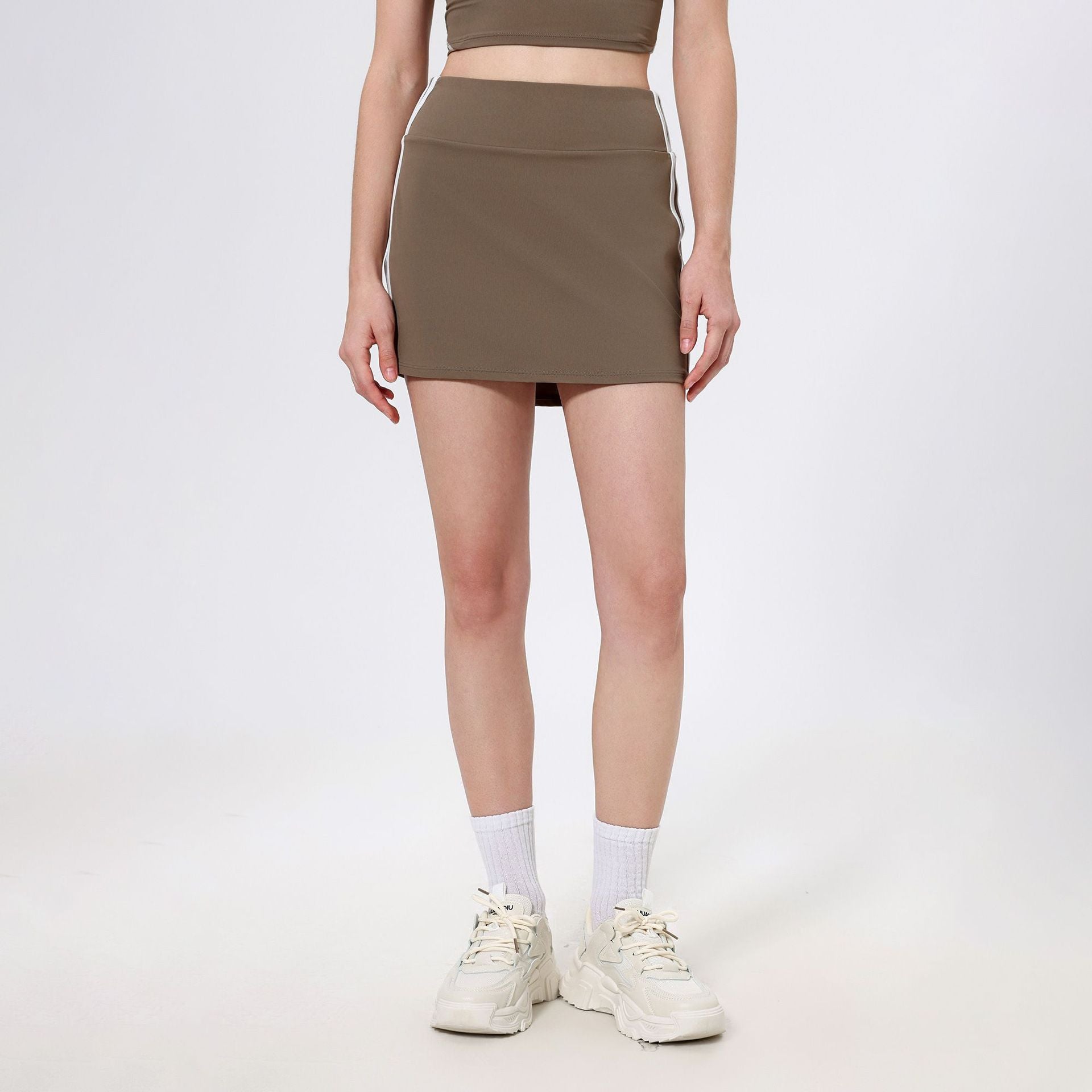Jupe courte de sport taille haute contrastée pour femme, en similicuir, anti-exposition, pour badminton, tennis, fitness, yoga