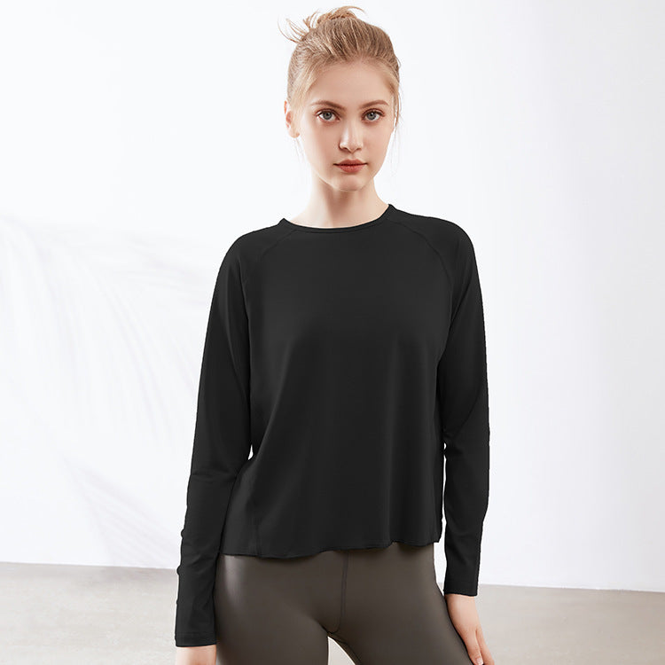 Blusa de yoga con espalda abierta para mujer, holgada, de secado rápido, para correr, deportiva, de manga larga, transpirable, para entrenamiento