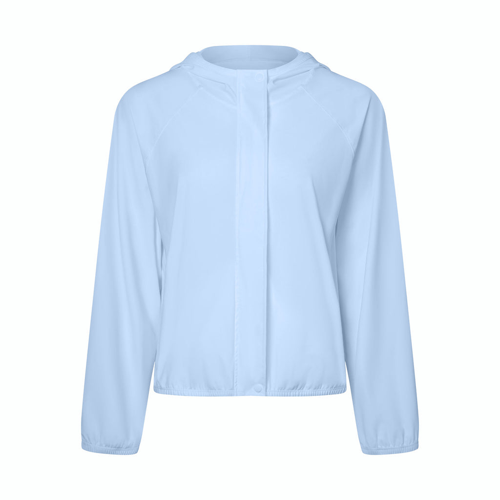 Abrigo de protección solar, ropa de entrenamiento para mujer, abrigo deportivo informal para exteriores, con capucha, top fino, protección UV, ropa de protección solar