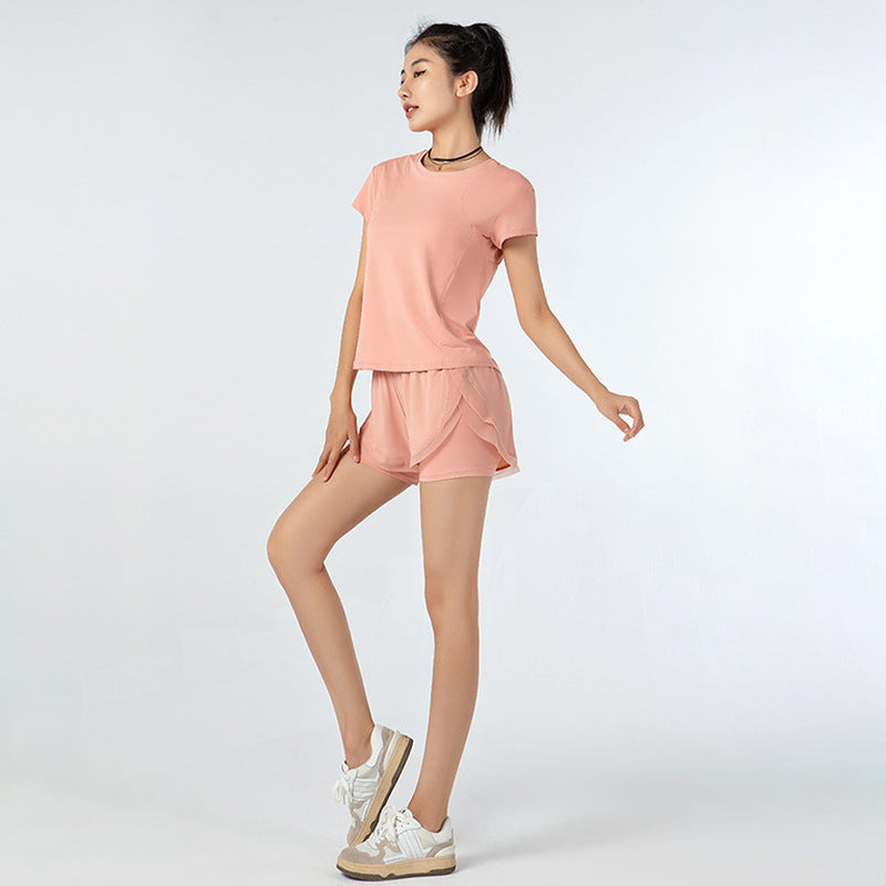 Ropa de entrenamiento para mujer, pantalones cortos holgados de verano para gimnasio, de manga corta, para correr, deportes, de secado rápido, traje de yoga