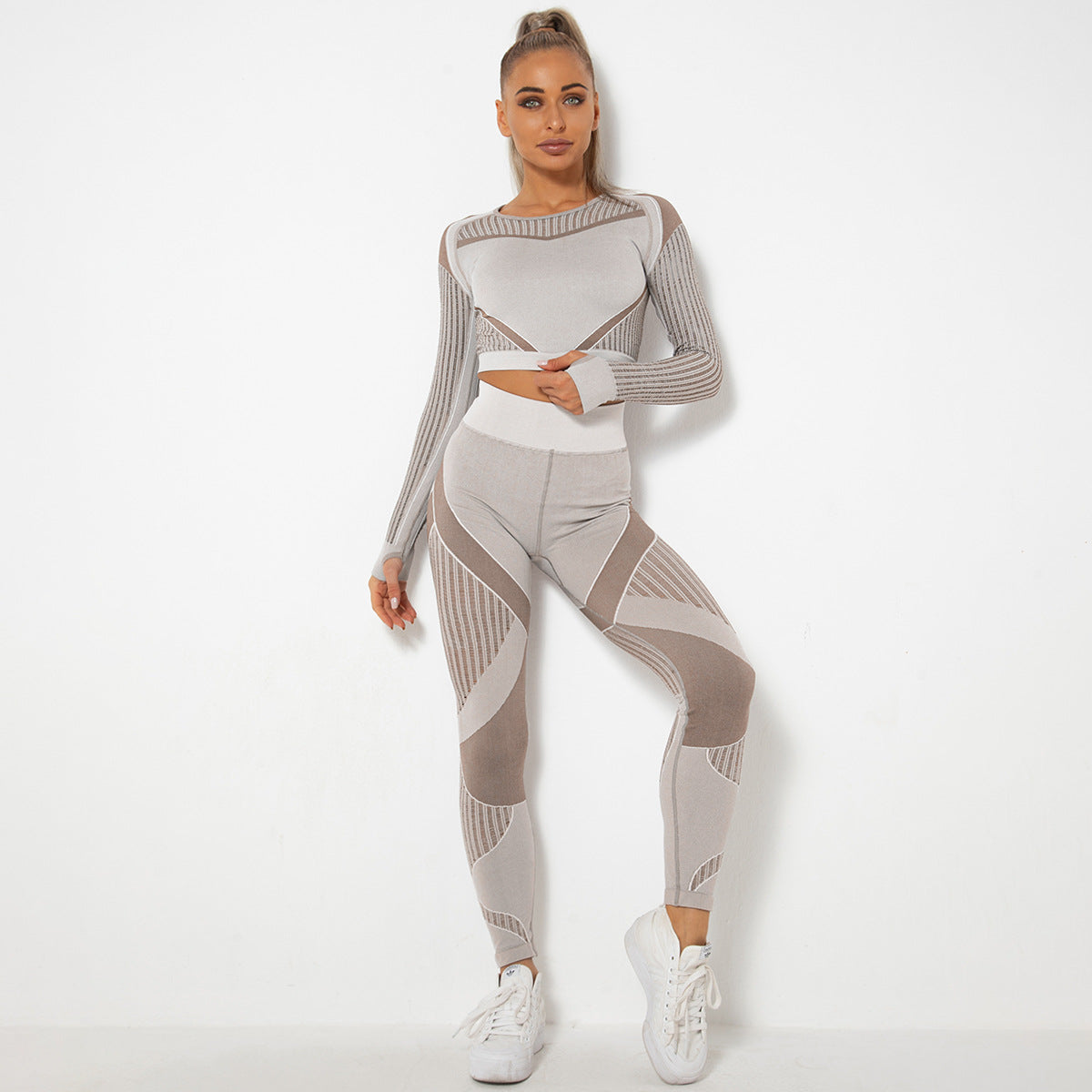 Long Sleeve Trousers Suit-Brown