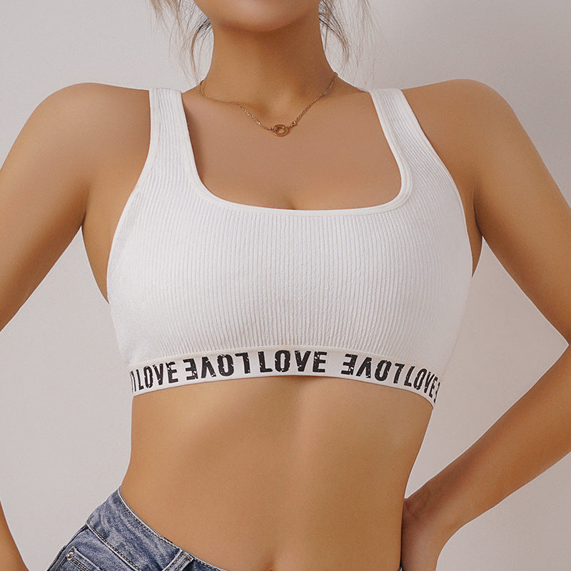 Ropa interior deportiva usable con tirantes, chaleco sin costuras con letras y rayas, parte superior moldeadora de espalda fina.
