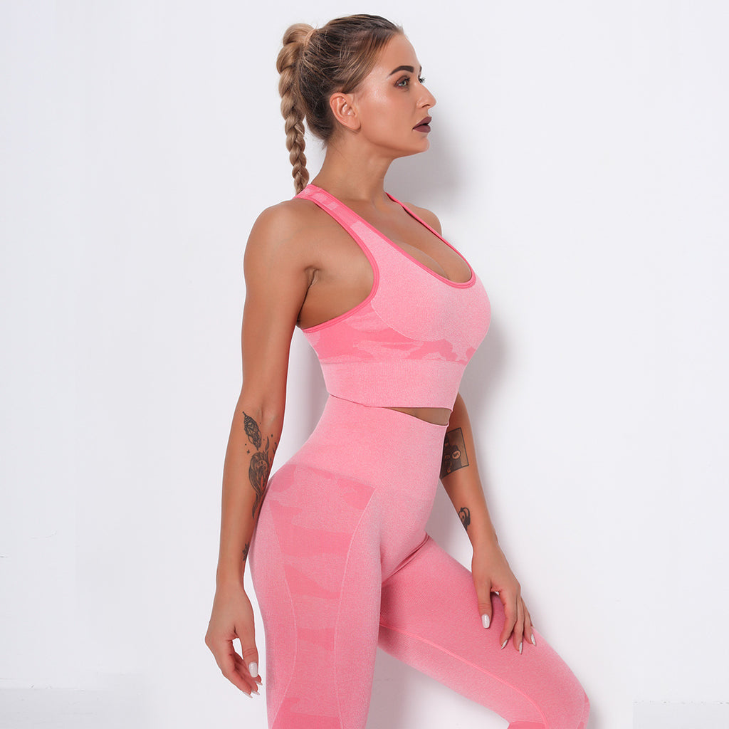 Sujetador deportivo con estampado de camuflaje rosa Love, sin costuras, para fitness, yoga, transpirable, para mujer
