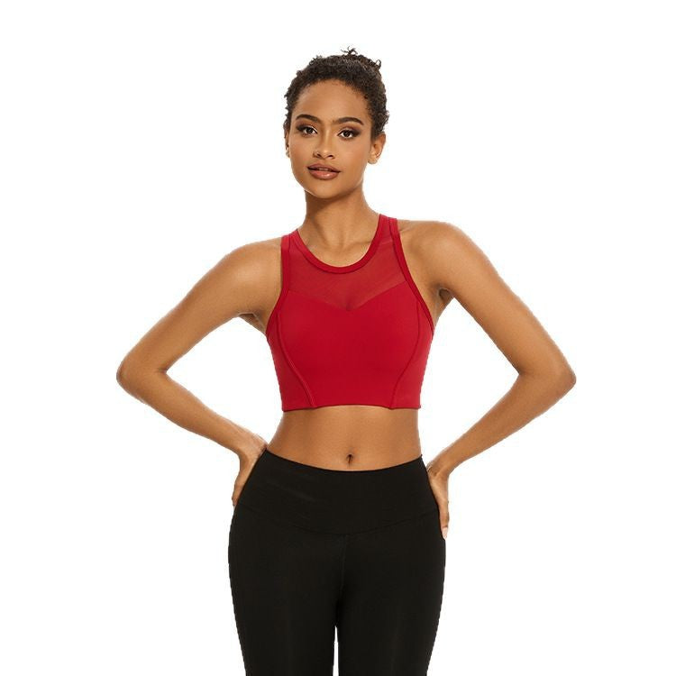 Stitching Breathable Beauty Back Running Fitness Yoga Bra Faux Two-Piece Sports Underwear Mesh Vest Yoga Clothes