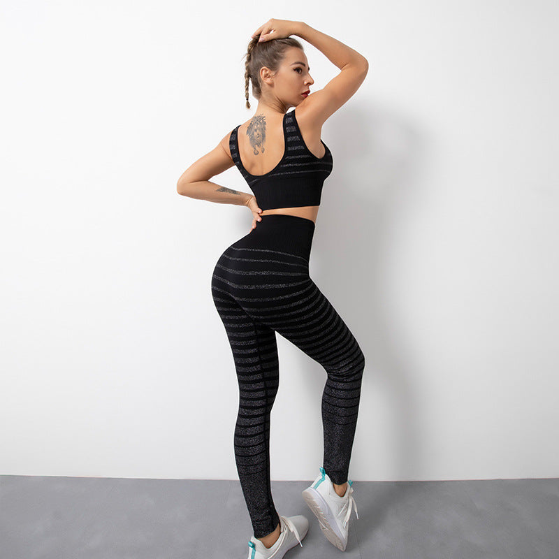 Gradient Silver Stripes Peach Hip Yoga Suit Women Seamless Vest High Elastic Fitness Suit