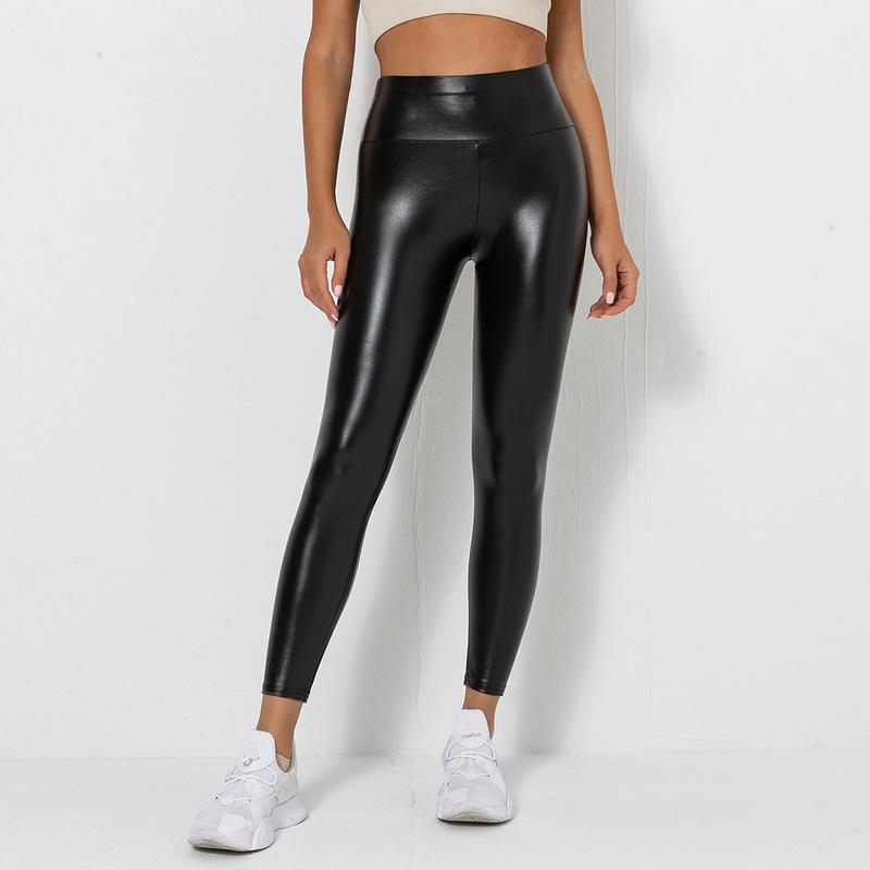 Pantalones de cuero sexys ajustados, pantalones de cuero sintético brillante, leggings para mujer, ropa exterior, pantalones ajustados de cintura alta con elevación de cadera