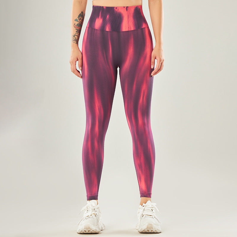 Tie Dye Yoga Trousers Women Seamless High Waist Peach Hip Sports Tight Leggings Outer Wear