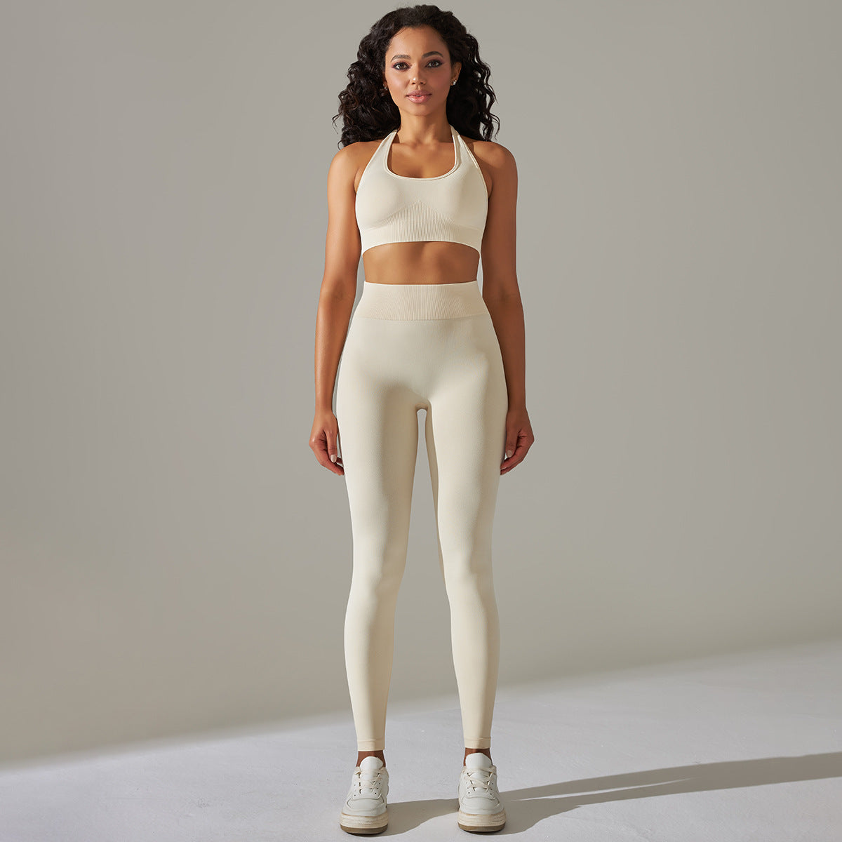 Pantalones de yoga de punto sin costuras de color sólido, ropa de fitness para correr, leggings y sujetador deportivo para mujer