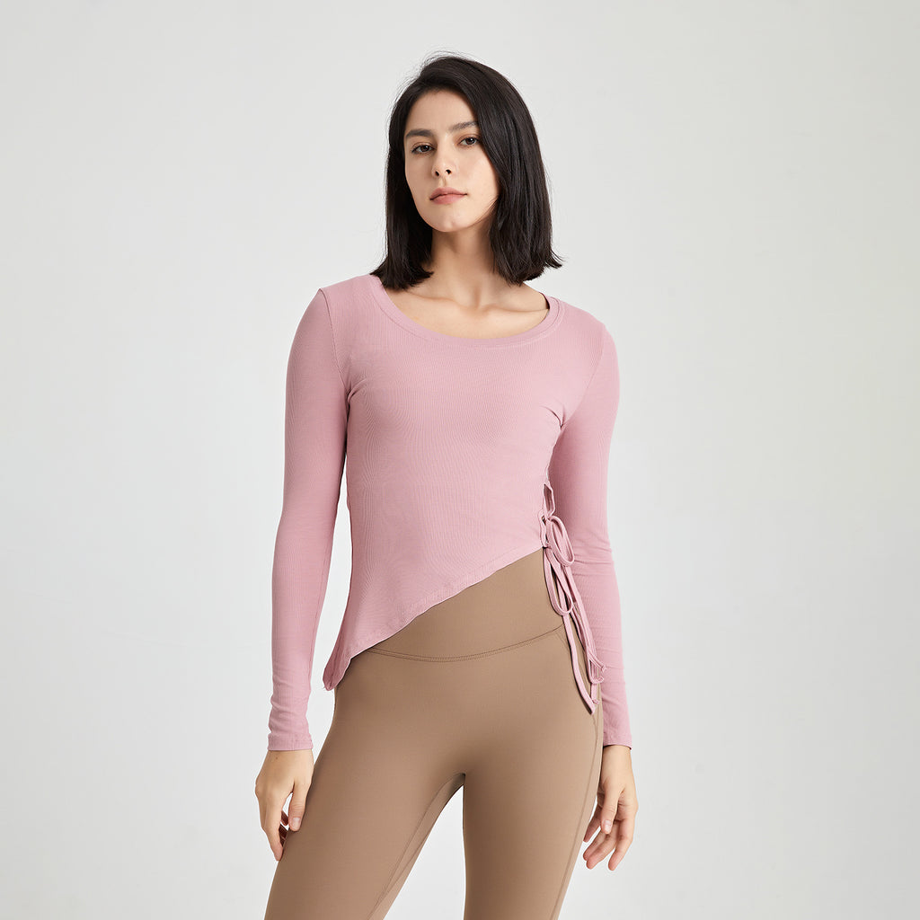 Autumn Slimming Yoga Clothes Long Sleeved Top Side Lace Fitness Clothes T Shirt Slim Fit Running Sports Tights