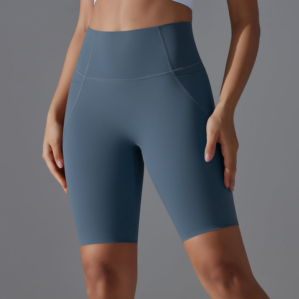 Pantalon de yoga sans coutures, taille haute, effet peau de pêche, poches latérales, leggings de fitness extensibles, short de sport pour femme