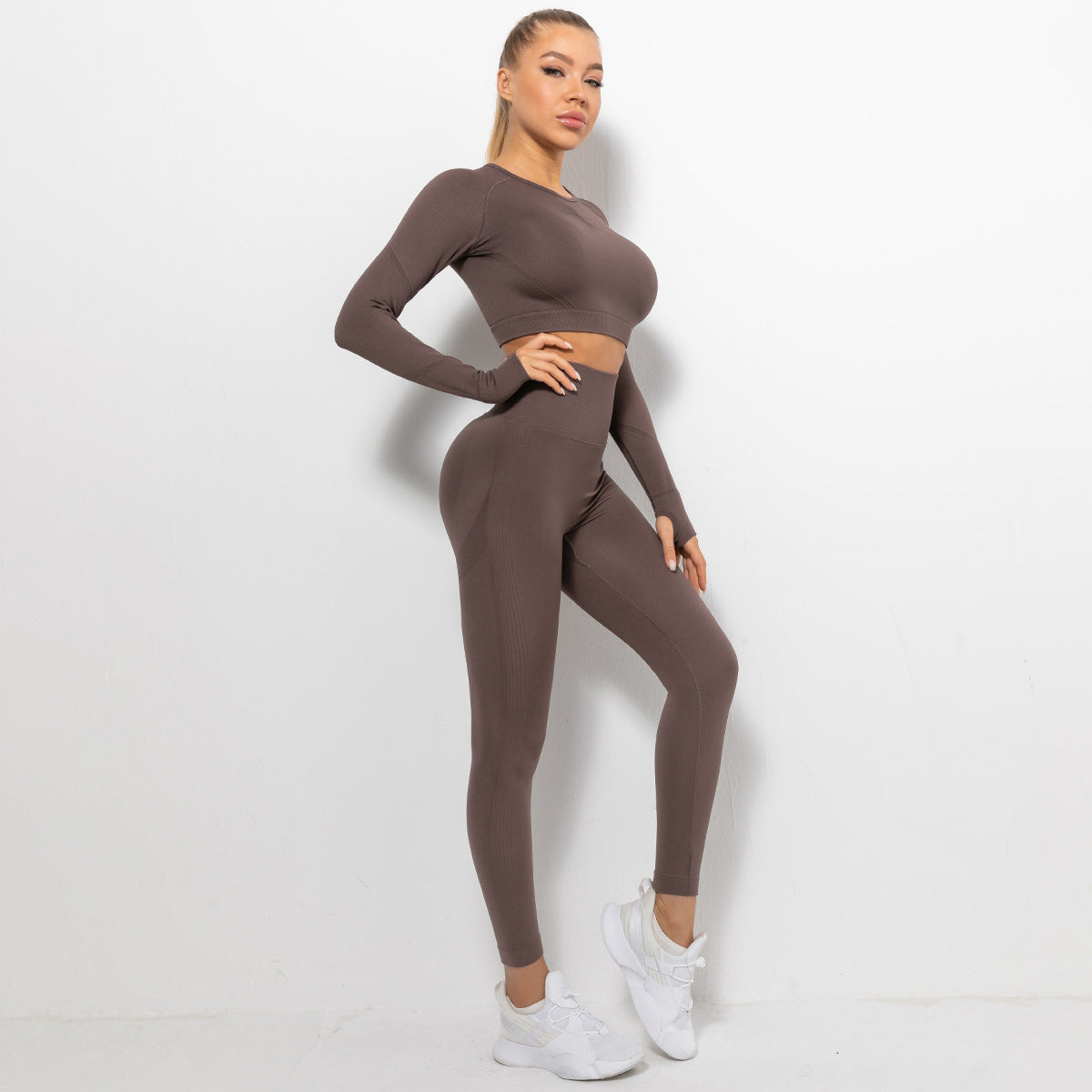 Long Sleeve Trousers Suit-Coffee