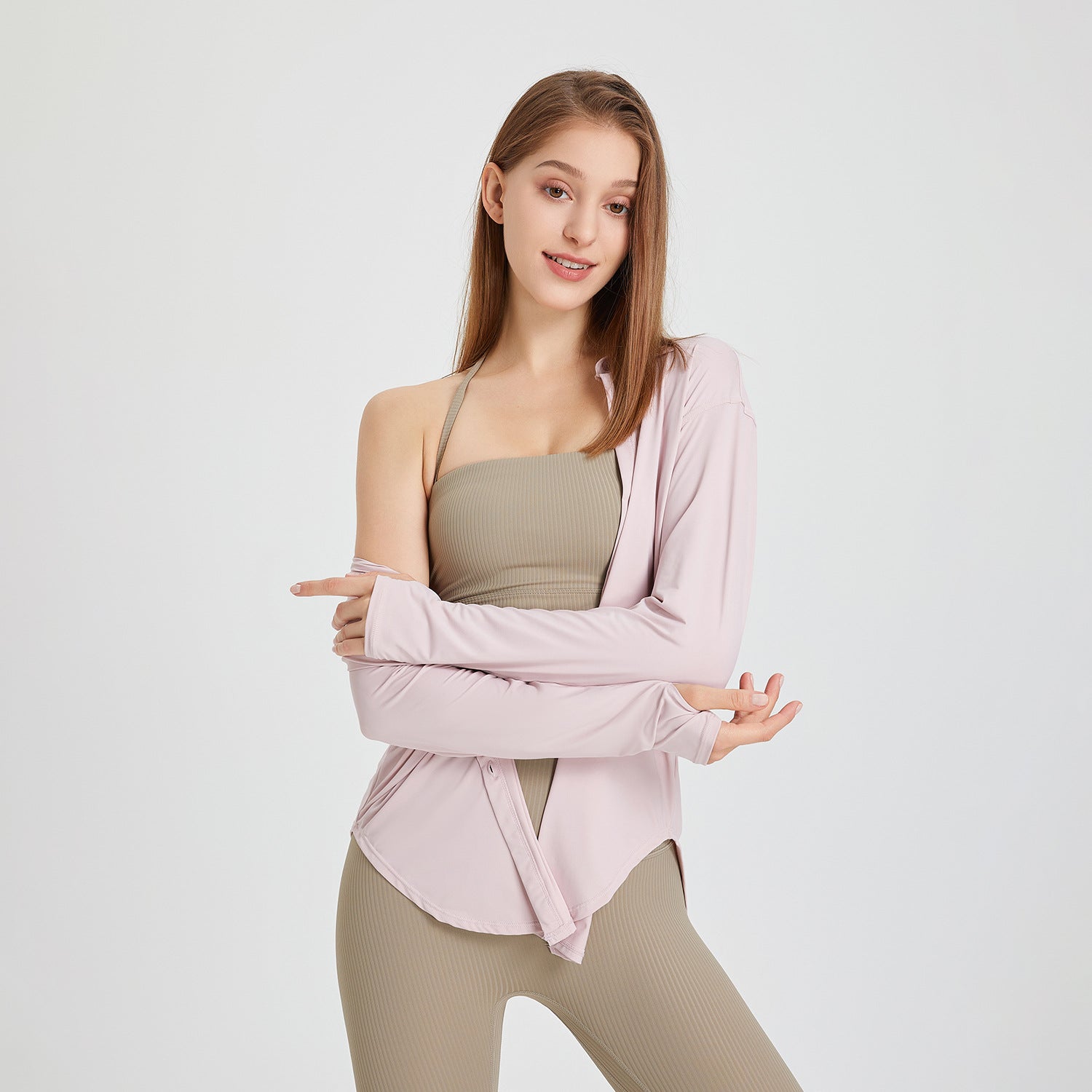 Camisa deportiva fresca con protección solar para mujer, ropa de yoga larga y holgada, blusa de manga larga de secado rápido para entrenamiento de verano