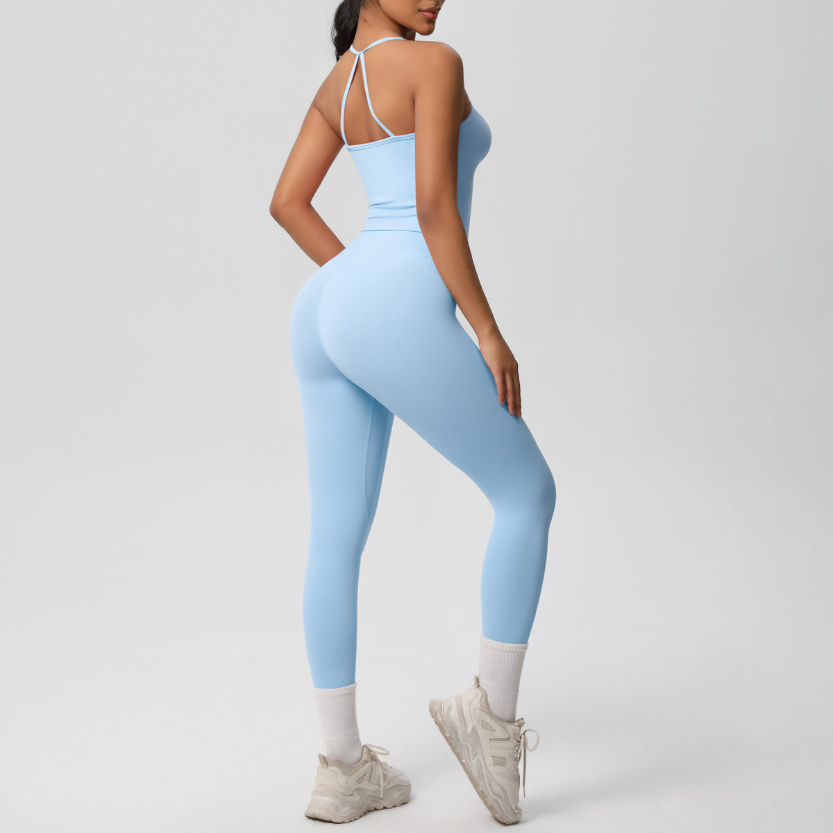 Pantalones de fitness con realce de cadera y cintura alta para mujer, moldeadores abdominales, ropa de yoga deportiva con tirantes, leggings para exteriores