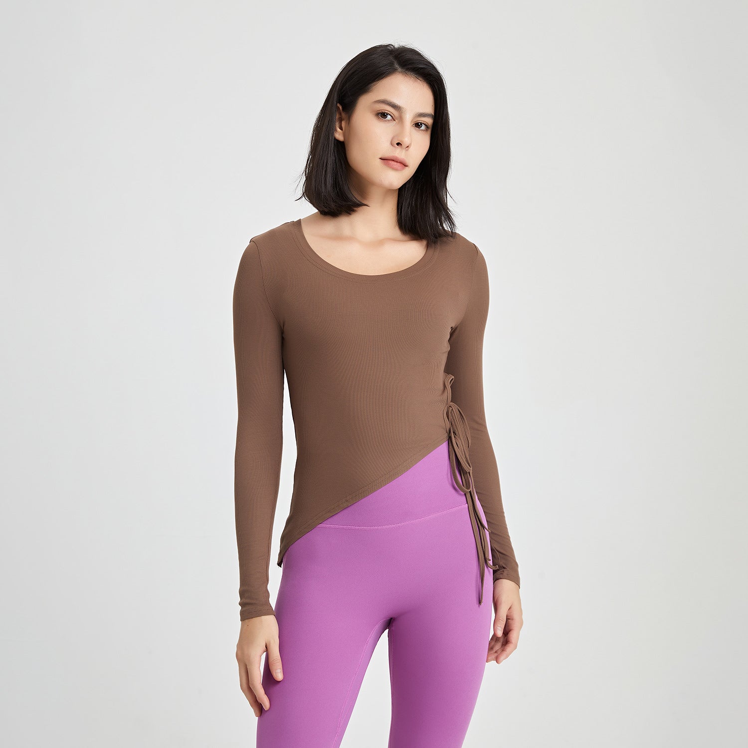 Autumn Slimming Yoga Clothes Long Sleeved Top Side Lace Fitness Clothes T Shirt Slim Fit Running Sports Tights