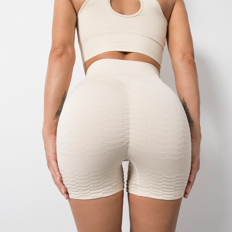 Yoga Pants Women Peach Hip Tight Texture Seamless Sports Shorts High Waist Hip Raise Pants