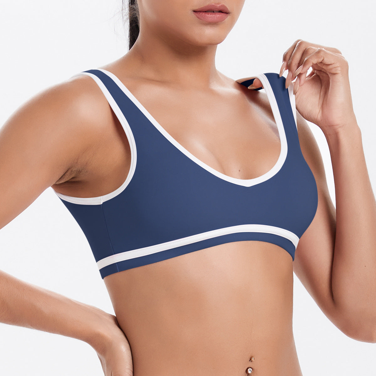 Sujetador deportivo ajustado con contraste de color nude para mujer, sin espalda, para yoga, tenis, entrenamiento, ropa exterior, top deportivo