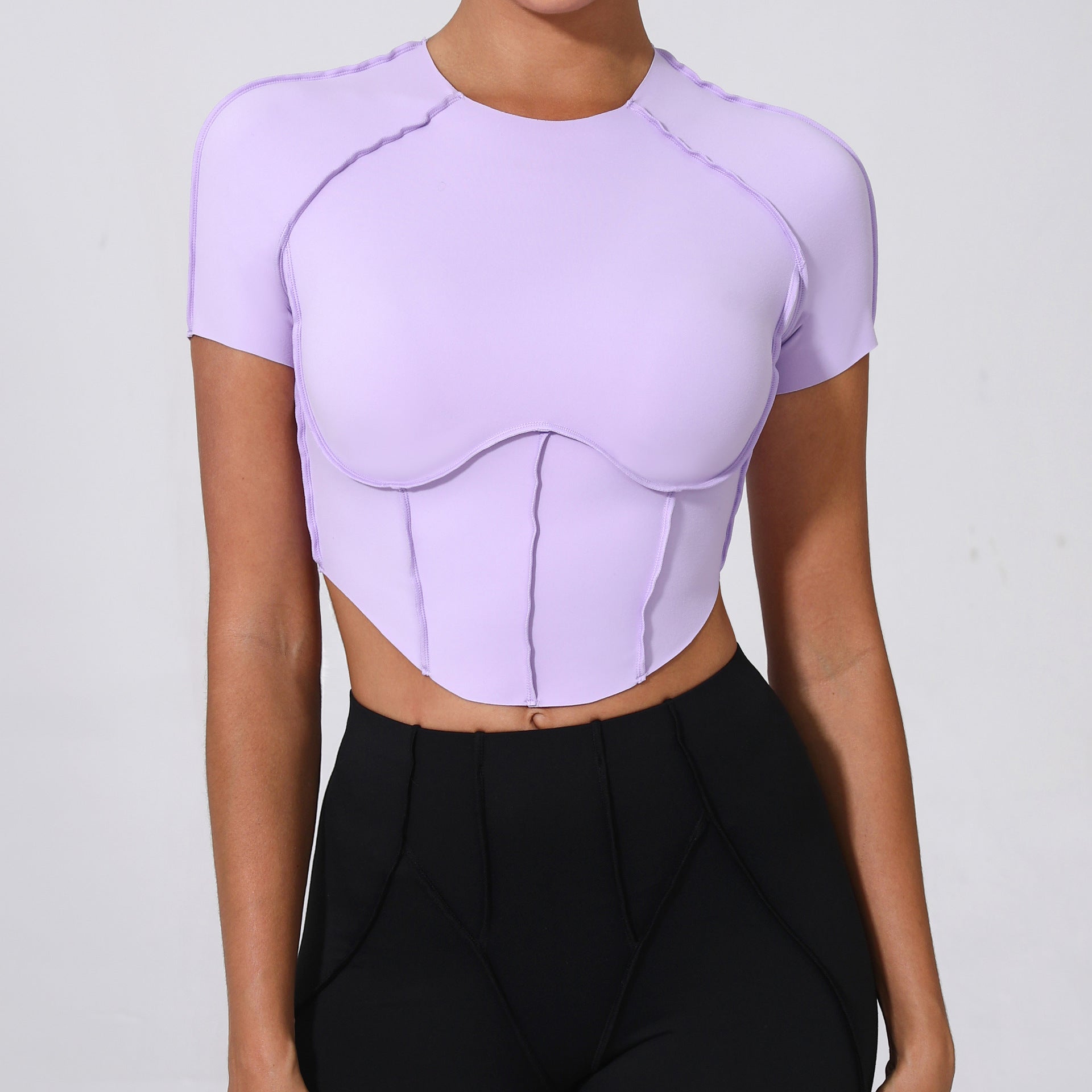 Autumn Sand Nude Feel Yoga Short Sleeve No Chest Pad Quick Drying Tight Three Dimensional Workout Top Running Exercise Underwear