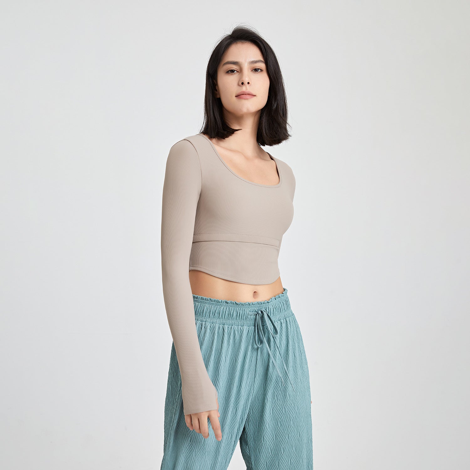 Camiseta de yoga fina de manga larga con almohadilla para el pecho y rib Nude Feel Thin para entrenamiento, ropa exterior para correr, sujetador, ropa interior deportiva