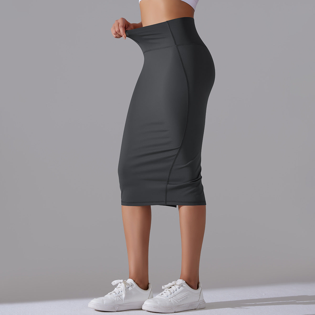 Nude Feel Slim Fit Hip Skirt Casual Sports Skirt High Elastic Skin Friendly Mid Length Split Yoga Women Dress