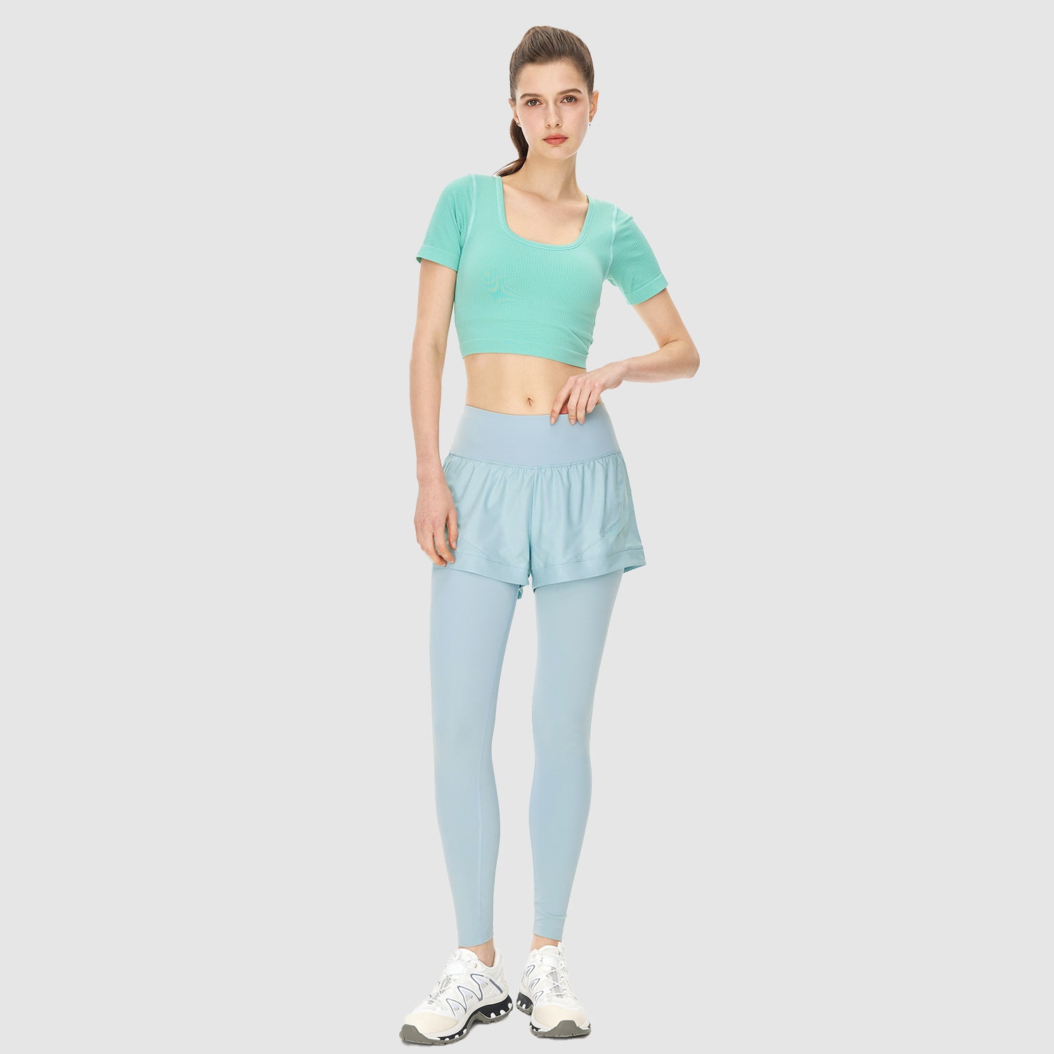 Colorful Spring Summer Nude Feel Faux Two Pieces Yoga Pants Women's Anti-Exposure High Waist Hip Lift Sports Tights Skirt
