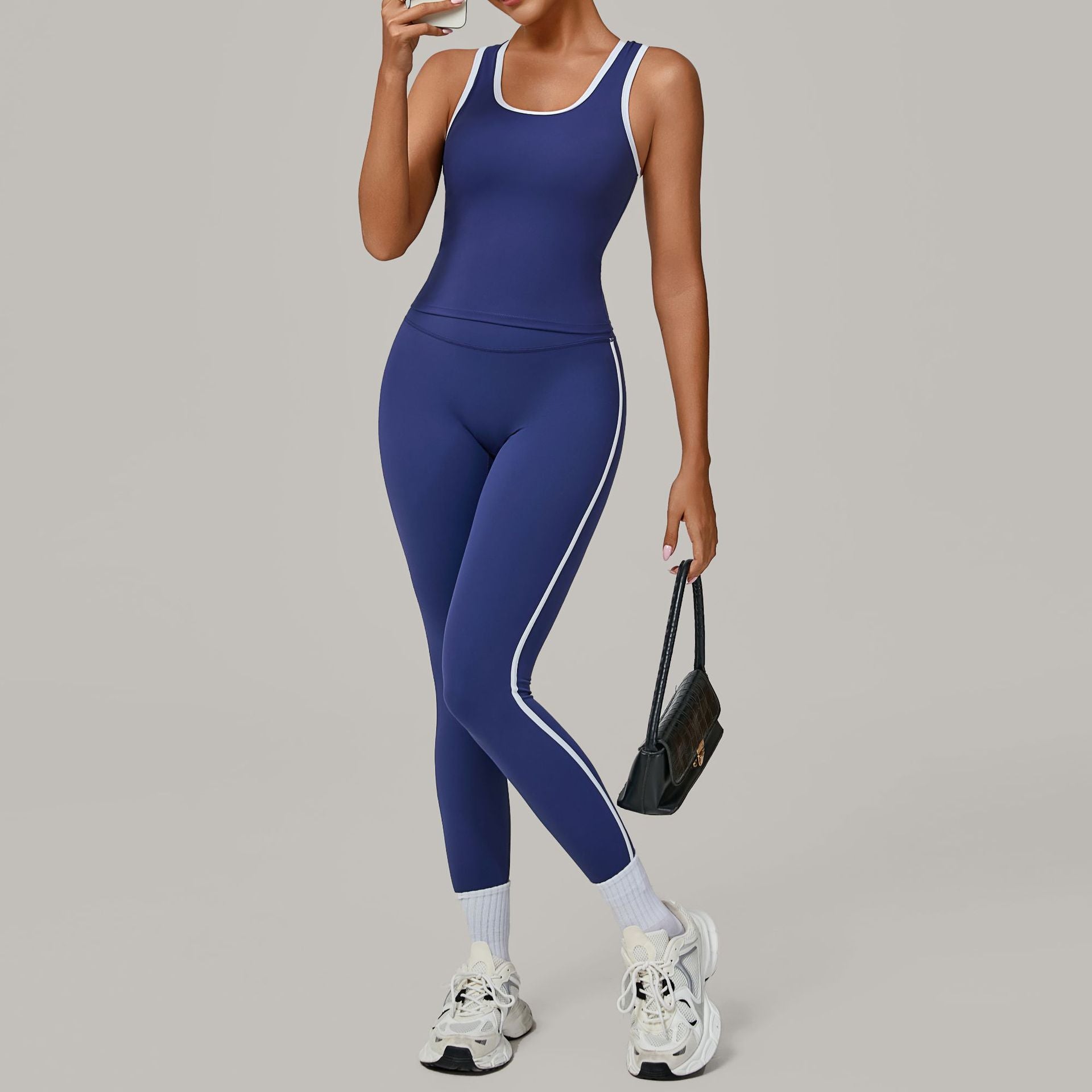 Sports Color Contrast Patchwork Tight Nude Feel Yoga Two Piece Sets Running Fitness Yoga Wear