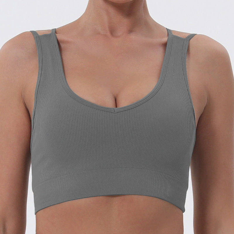Ropa interior deportiva para mujer, a prueba de golpes, para correr, entrenamiento profesional, yoga, chaleco, cuello cuadrado, moldeador de espalda, acolchado, para pilates.