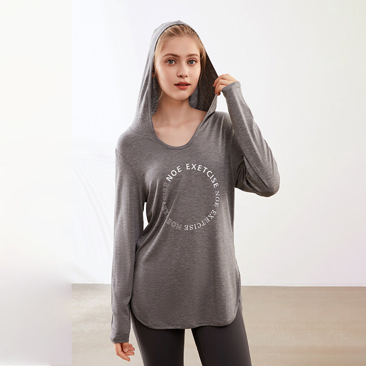 Mono deportivo de manga larga con logotipo estampado, transpirable, para fitness, running y yoga, holgado, para mujer