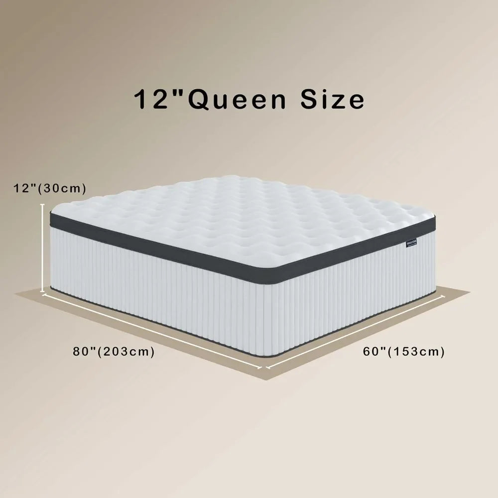 Queen Mattress, 12 Inch Innerspring Hybrid Mattres in a Box with Gel Memory Foam, Pressure Relief  Spring Mattress