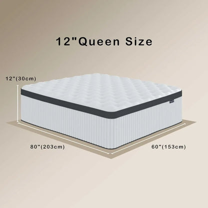 Queen Mattress, 12 Inch Innerspring Hybrid Mattres in a Box with Gel Memory Foam, Pressure Relief  Spring Mattress