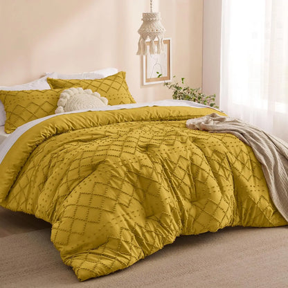 Bedsure Comforter Set - Coral Pink Boho Tufted Shabby Chic Bedding Comforter Set, Vintage Farmhouse Bed Set for All Seasons