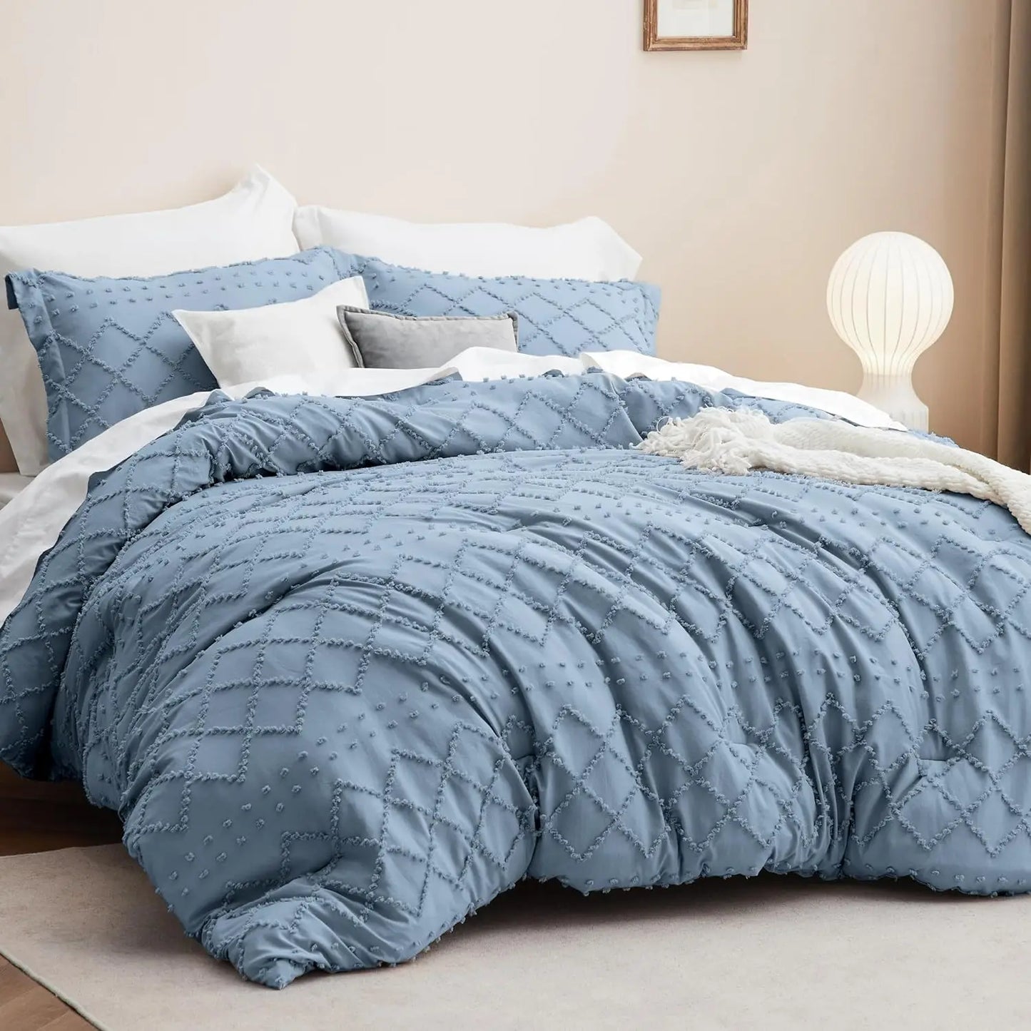 Bedsure Comforter Set - Coral Pink Boho Tufted Shabby Chic Bedding Comforter Set, Vintage Farmhouse Bed Set for All Seasons