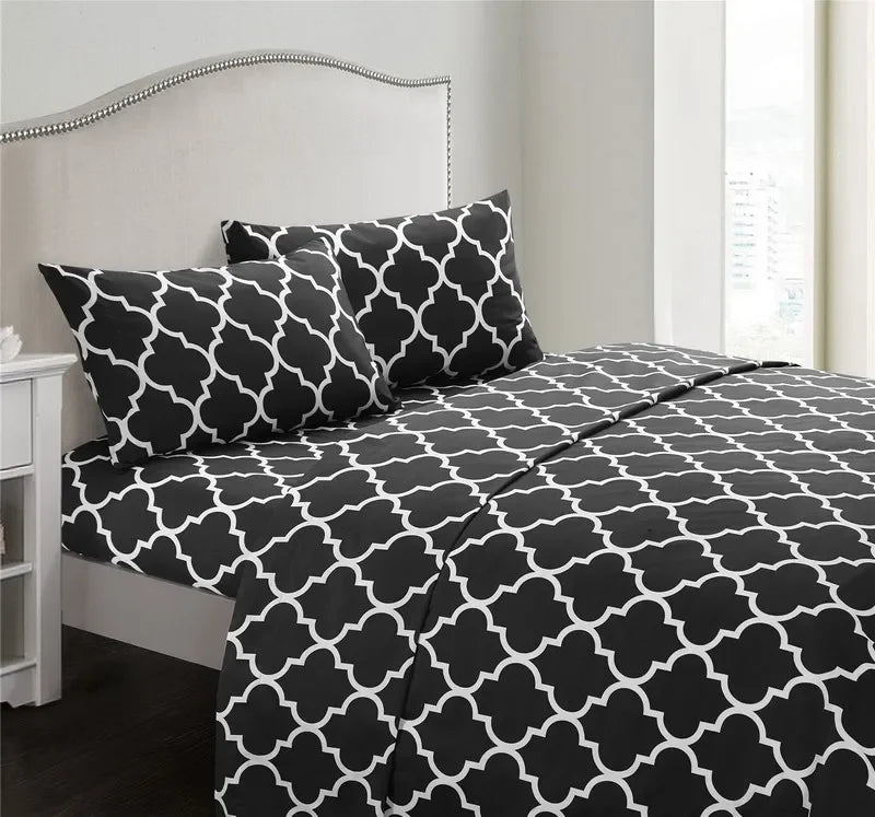 Simple Print Style Polyester Bed Set Fitted sheet Flat Sheet Pillowcase Bedding Set Bed Sheet (No Padding),Suitable For Bedroom