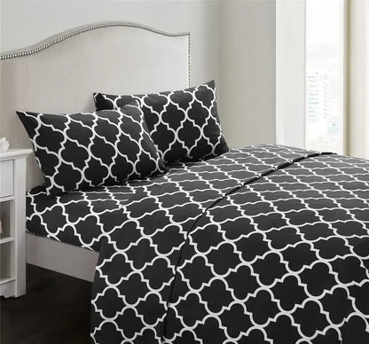 Simple Print Style Polyester Bed Set Fitted sheet Flat Sheet Pillowcase Bedding Set Bed Sheet (No Padding),Suitable For Bedroom