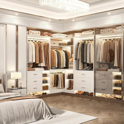 Closet System with 3 Sets, 86.8" Closet Organizer System with 6 Drawers & 4 Hanging Rods, Wardrobe