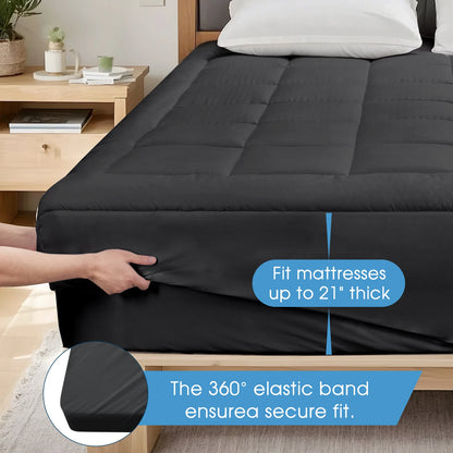 Mattress Pad Quilted Fitted Mattress Protector Cooling Pillow Top Mattress Cover Breathable Fluffy Soft Mattress