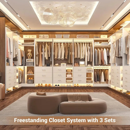 Closet System with 3 Sets, 86.8" Closet Organizer System with 6 Drawers & 4 Hanging Rods, Wardrobe