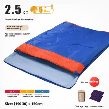 Saco de dormir doble para adultos, para acampar al aire libre, grueso, cálido y resistente al frío, de doble uso