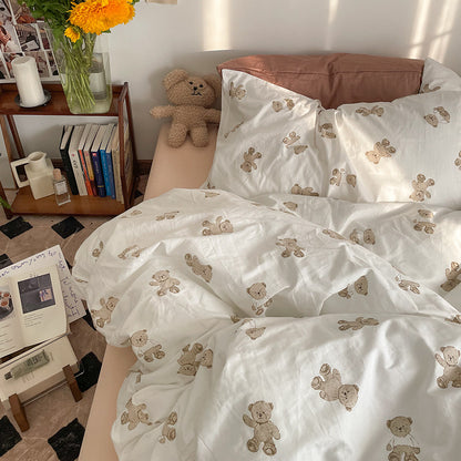 Juego de cama de algodón con estampado floral de jardín, 4 piezas, para niña, de verano