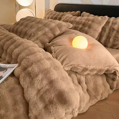 Conjunto de cuatro piezas de felpa de vellón coral térmico espesado con fibra de leche