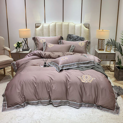 Conjunto de bordado de algodón de cuatro piezas con estampado digital y bordes anchos