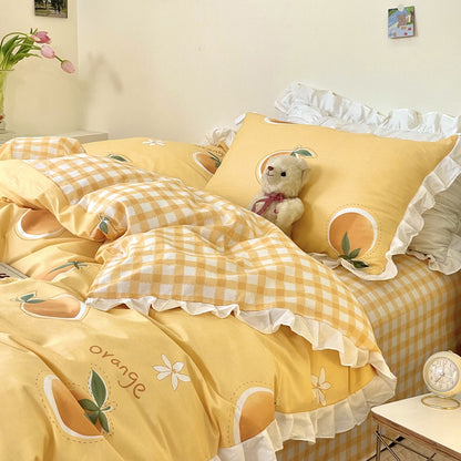 Cama pequeña de algodón floral de cuatro piezas estilo princesa