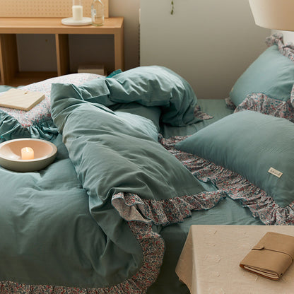 Juego de cama de cuatro piezas con diseño floral pastoral Ins Wind